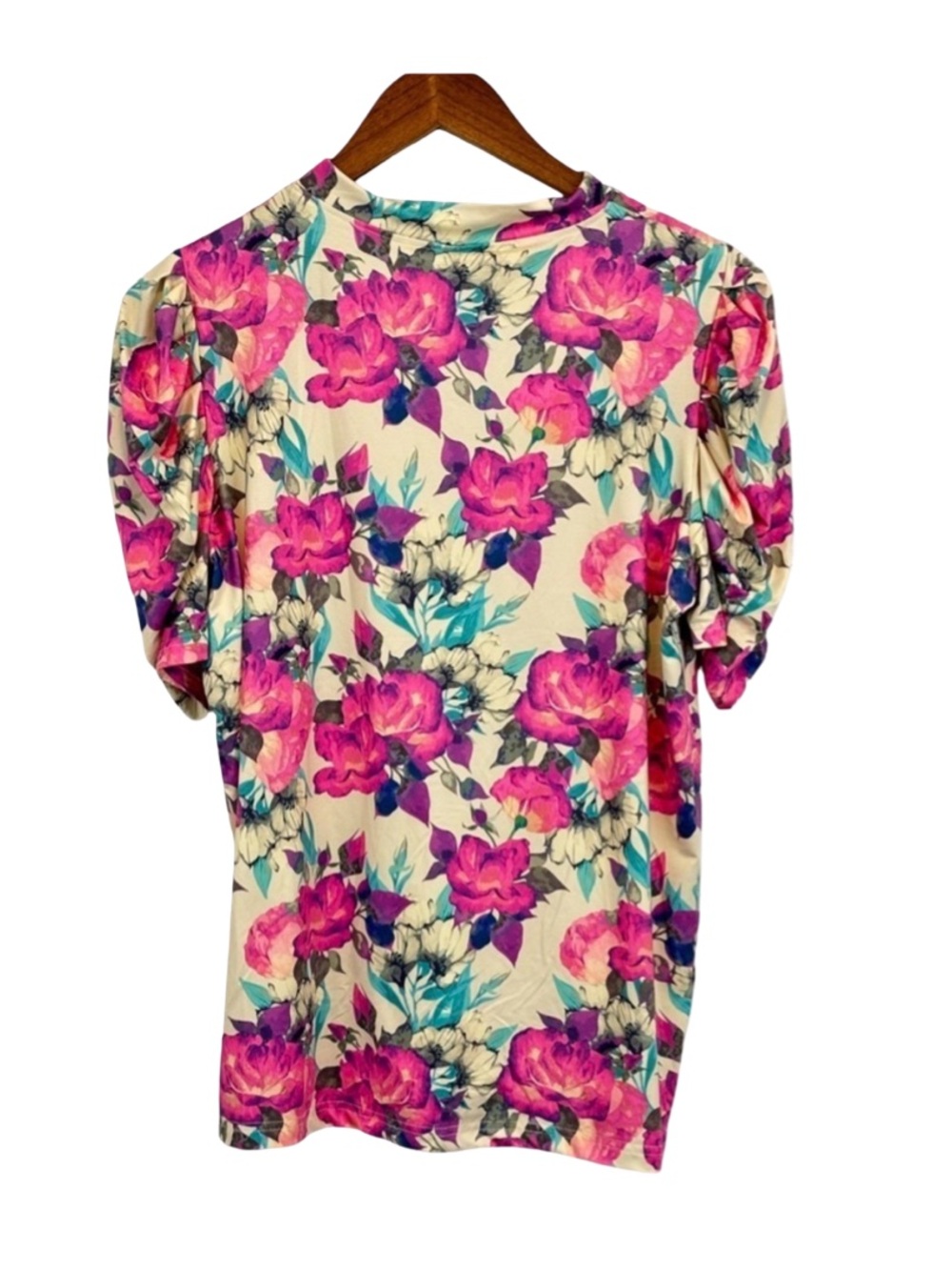 Vibrant Floral Short Sleeve Women's Top - Picture 2 of 4